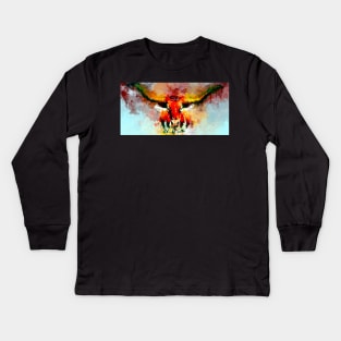 Watercolor Longhorn Kids Long Sleeve T-Shirt